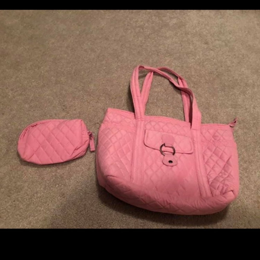 Pink quilted purse and change purse